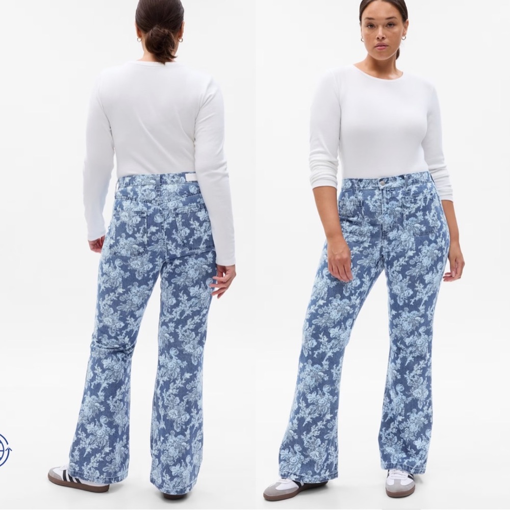 Gap × LoveShackFancy High Rise Floral ‘70s Flare Jeans with Washwell 31 US 12